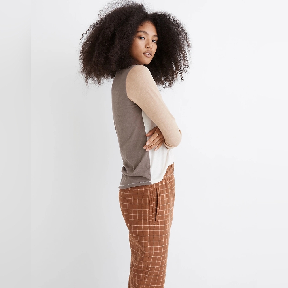 Madewell Whisper Cotton Rib-Crewneck Long-Sleeve Tee in Colorblock - Picture 2 of 9